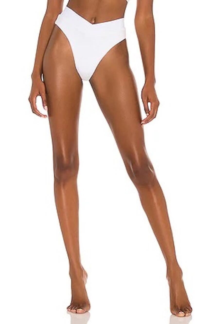 L*Space Court White Crossover V Waist Ribbed High Leg Bikini Swim Bottoms XS